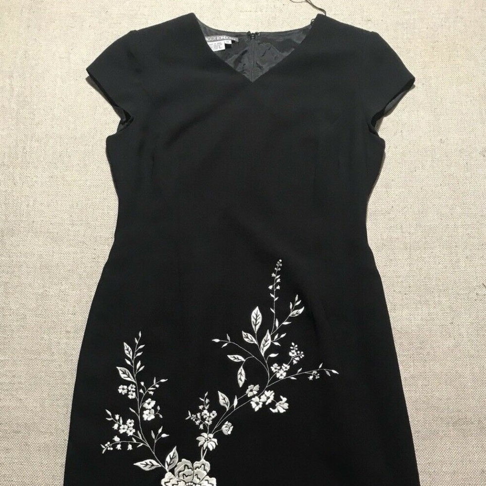 MAGGY LONDON Black Embroidered Dress Size 14